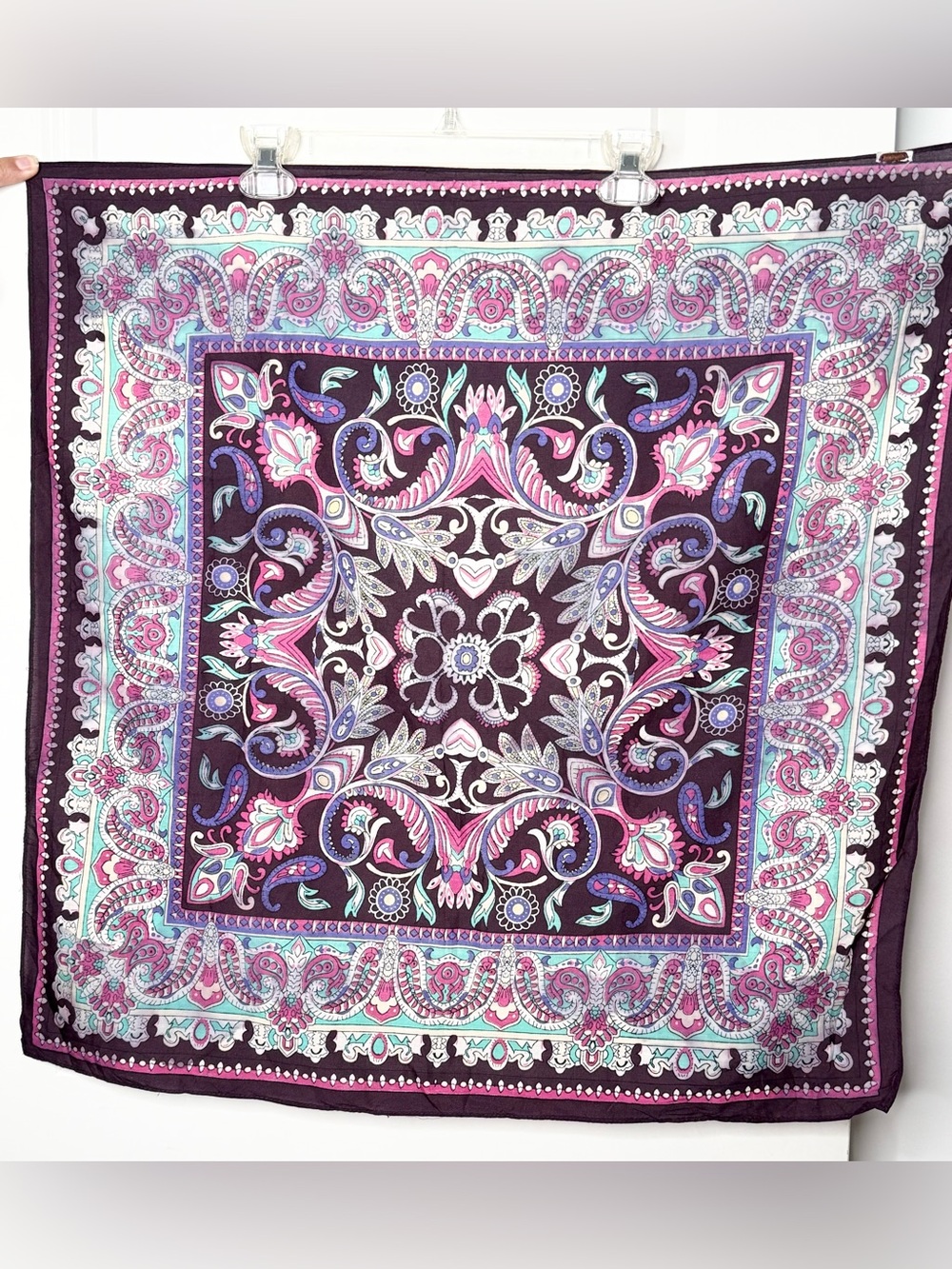 Free People Square Scarf 27x27 Paisley Floral Bandana Boho Purple Pink Y2K